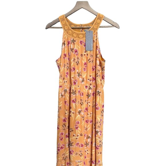 NWT Daniel Rainn  Floral Midi Dress Size M Crochet Neckline Yellow/Gold - Picture 1 of 5